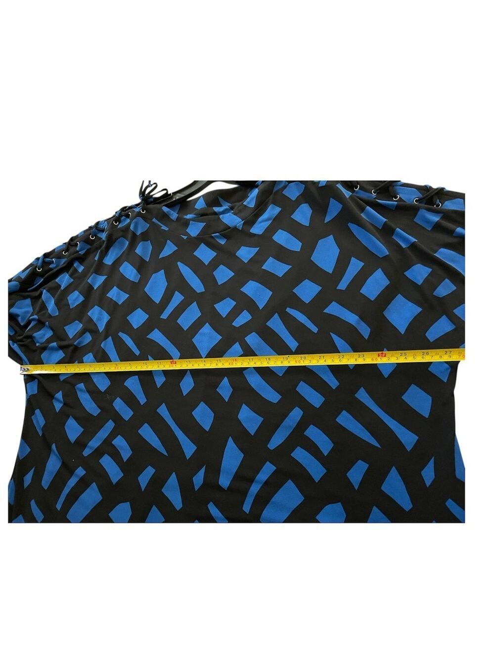 Calvin Klein Black Blue Abstract Print Shift Dress Long Sleeve - Picture 5 of 10